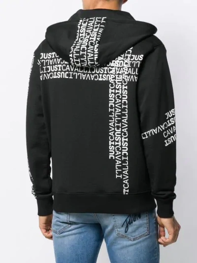 Shop Just Cavalli Logo Print Zipped Hoodie In Black