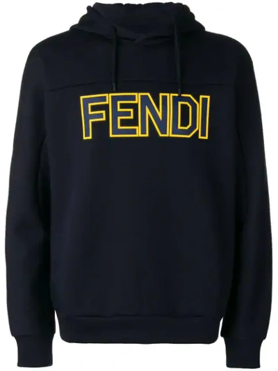 Shop Fendi Logo Print Hoodie In F03lq Blu Notte