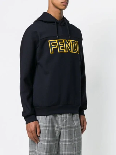 Shop Fendi Logo Print Hoodie In F03lq Blu Notte