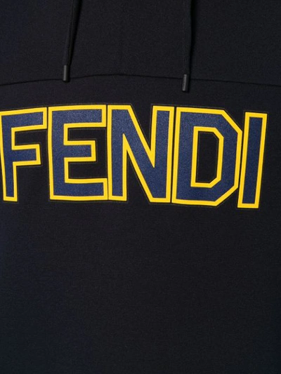 Shop Fendi Logo Print Hoodie In F03lq Blu Notte