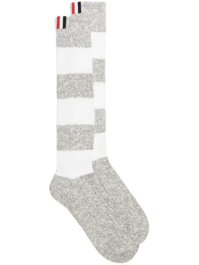 Shop Thom Browne Striped Socks - White