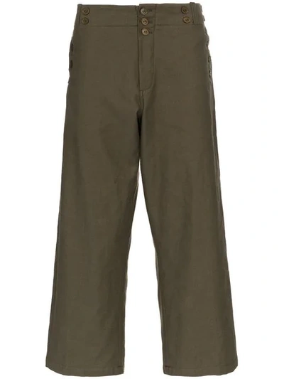 Shop Ann Demeulemeester Wide Leg Button Detail Trousers In Green