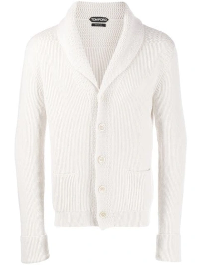 Shop Tom Ford Ribbed V-neck Cardigan In Neutrals