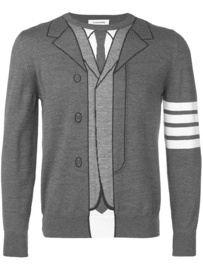 Shop Thom Browne Trompe L'oiel Suit Merino Pullover In Grey