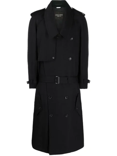 Shop Comme Des Garçons Homme Deux Double Breasted Trench Coat In Black