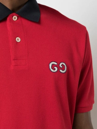 Shop Gucci Polo With Gg Embroidery In Red