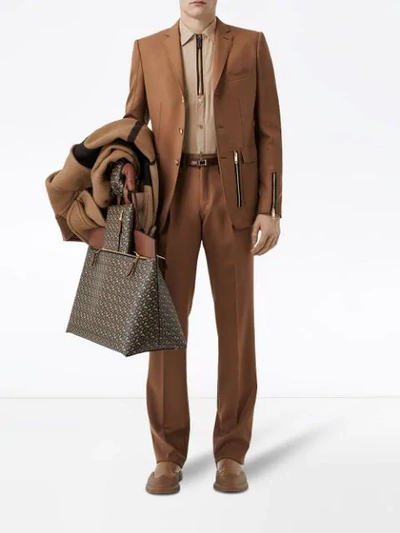 Shop Burberry Zip Detail Wool Twill Pleated Trousers In Brown