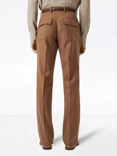 Shop Burberry Zip Detail Wool Twill Pleated Trousers In Brown