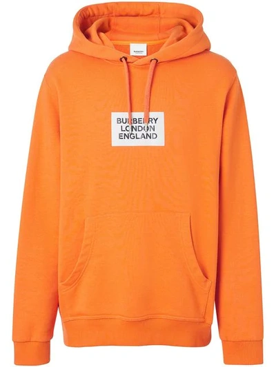 Shop Burberry Logo Print Cotton Hoodie In Orange