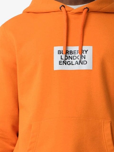 Shop Burberry Logo Print Cotton Hoodie In Orange