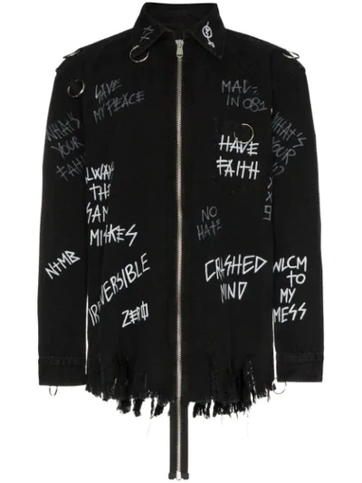 Shop Faith Connexion Graffiti Print Denim Jacket In Black