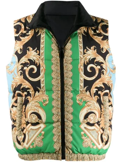 Shop Versace Barocco Puffer Vest In Green
