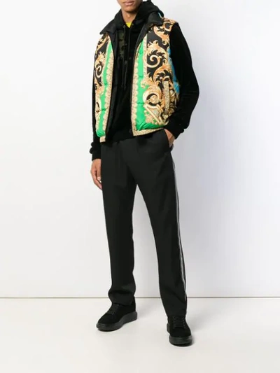 Shop Versace Barocco Puffer Vest In Green