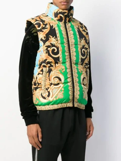 Shop Versace Barocco Puffer Vest In Green