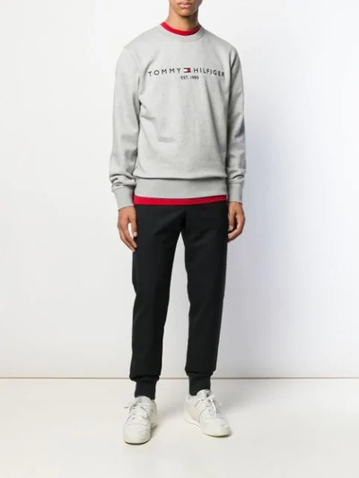 Shop Tommy Hilfiger Embroidered Logo Sweatshirt In Grey