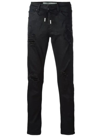 Shop Off-white Ripped Drawstring Skinny Jeans In Black