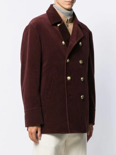 BRUNELLO CUCINELLI CORDUROY DOUBLE-BREASTED JACKET - 棕色