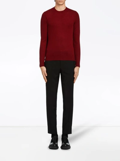 Shop Prada Long-sleeve Fitted Sweater In Red