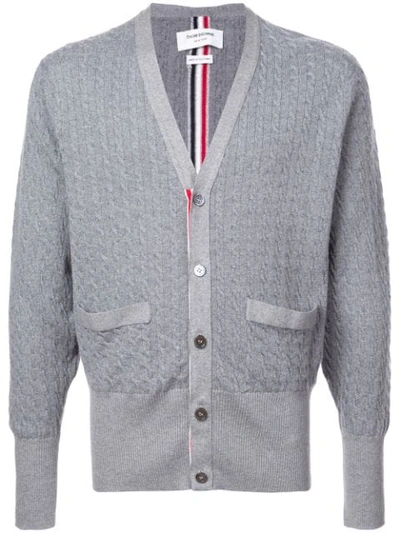 Shop Thom Browne Cable Knit Cardigan - Grey