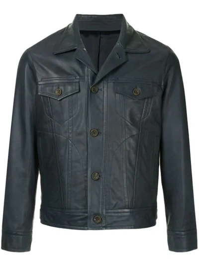 Shop Tomorrowland Buttoned Leather Jacket - Blue