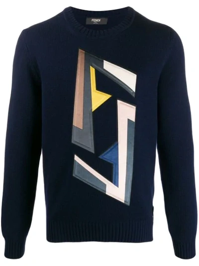 Shop Fendi Ff Patch Sweater In Blue