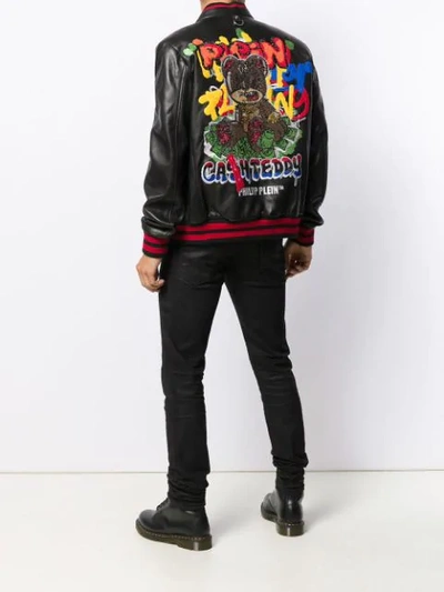 Shop Philipp Plein Teddy Bear Bomber Jacket In Black