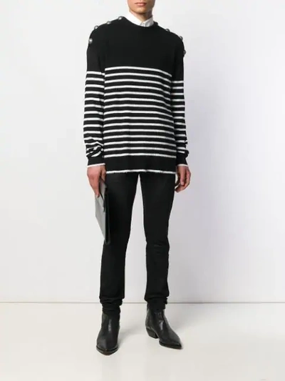 Shop Balmain Striped Sweater In Black