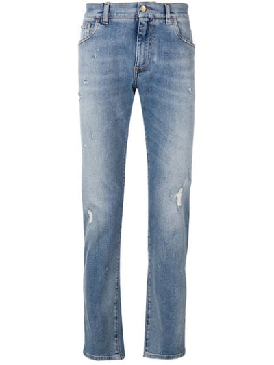 Shop Dolce & Gabbana Cropped Distressed Jeans In Blue