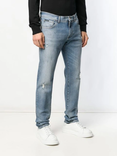 Shop Dolce & Gabbana Cropped Distressed Jeans In Blue