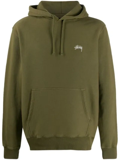Shop Stussy Embroidered Logo Hoodie In Green