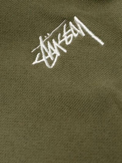 Shop Stussy Embroidered Logo Hoodie In Green