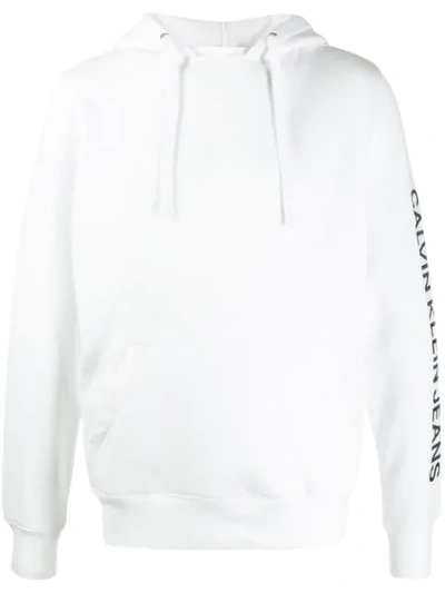 Shop Calvin Klein Jeans Est.1978 Logo Drawstring Hoodie In White