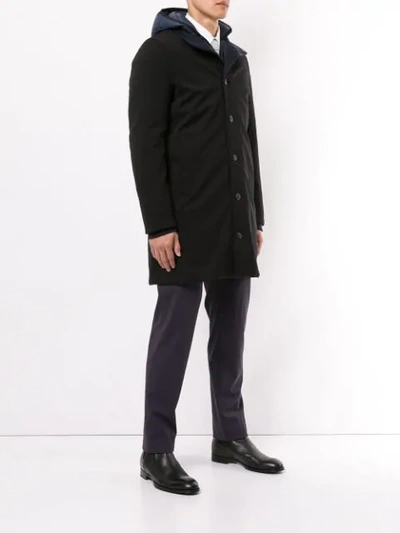 Shop Kiton Hooded Layered Coat In Black