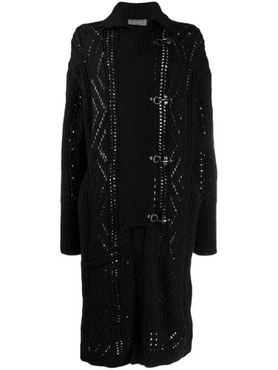 Shop Yohji Yamamoto Perforated Long Cardigan In Black