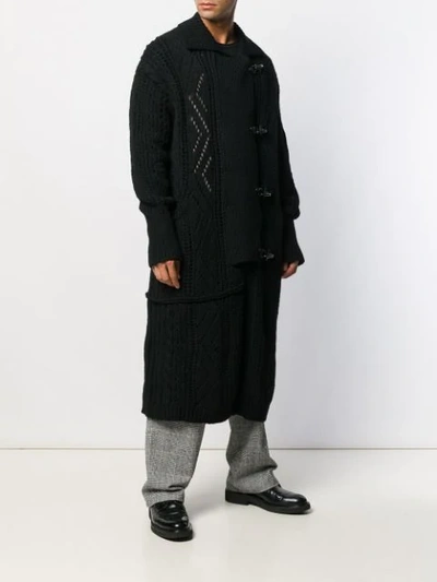 Shop Yohji Yamamoto Perforated Long Cardigan In Black