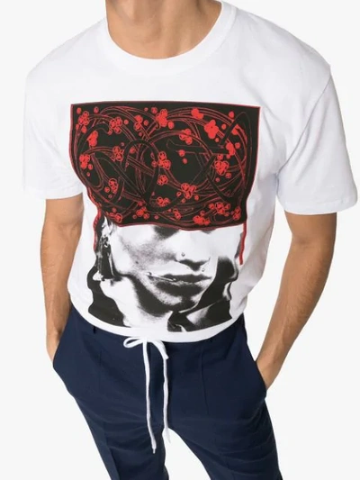 Shop Raf Simons Face And Pattern Print Cotton T-shirt In White