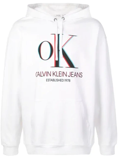 Shop Calvin Klein Jeans Est.1978 Logo Hoodie In White