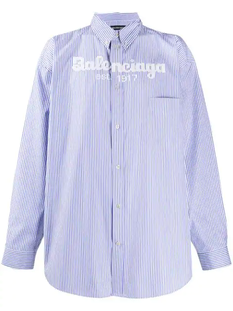 Balenciaga Logo-embroidered Striped Cotton Shirt In Blue | ModeSens