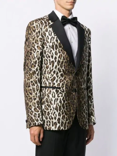 Shop Versace Jacquard Leopard Print Blazer In Black