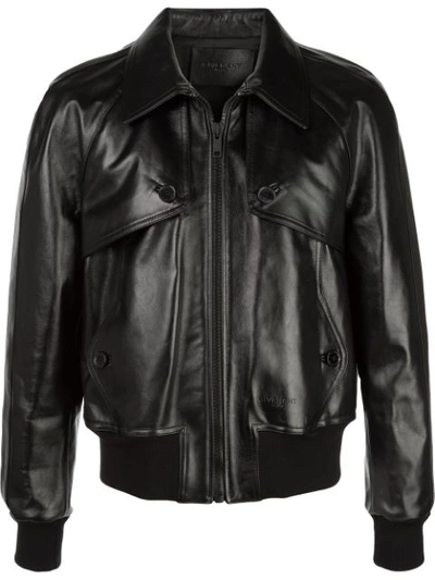 Shop Givenchy Leather Bomber Jacket In Black
