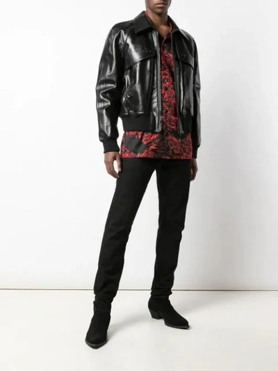 Shop Givenchy Leather Bomber Jacket In Black