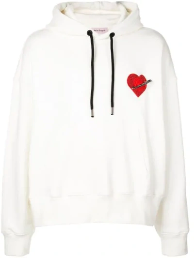 Shop Palm Angels Heart Patch Detail Hoodie In White ,red