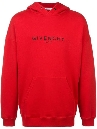 Shop Givenchy Paris Logo Vintage Hoodie In Red
