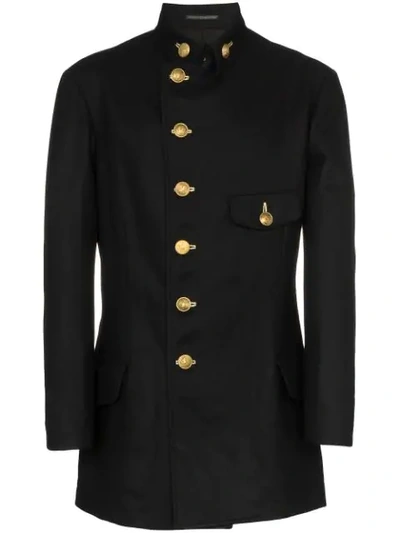 Shop Yohji Yamamoto Stand-up Collar Coat In Black