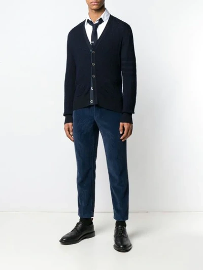 Shop Thom Browne Cable Knit Cardigan In Blue