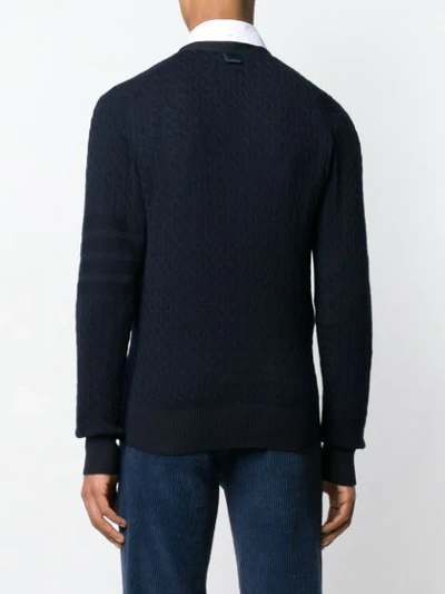 Shop Thom Browne Cable Knit Cardigan In Blue