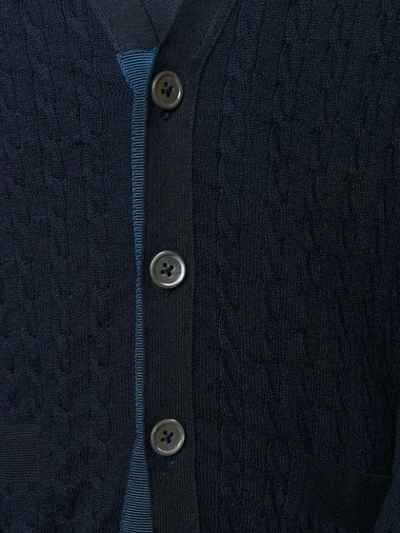 Shop Thom Browne Cable Knit Cardigan In Blue