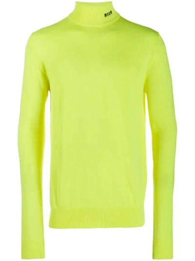 Shop Msgm Embroidered Logo Jumper In Yellow