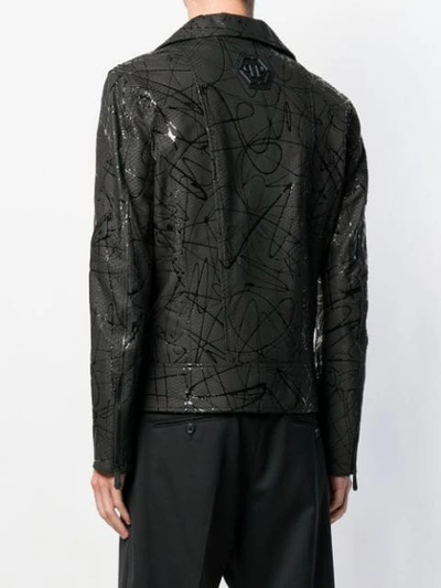 Shop Philipp Plein Strange Biker Jacket In Black