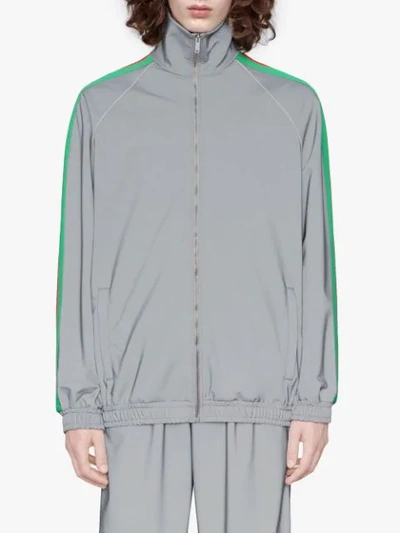 Shop Gucci Reflective Side Stripe Track Jacket In Silver